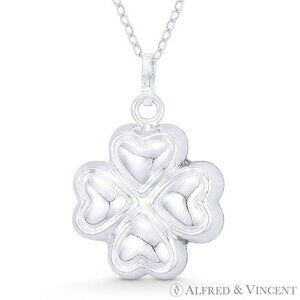 4-Leaf Shamrock Irish Luck Charm Hollow Pendant in .925 Sterling Silver
